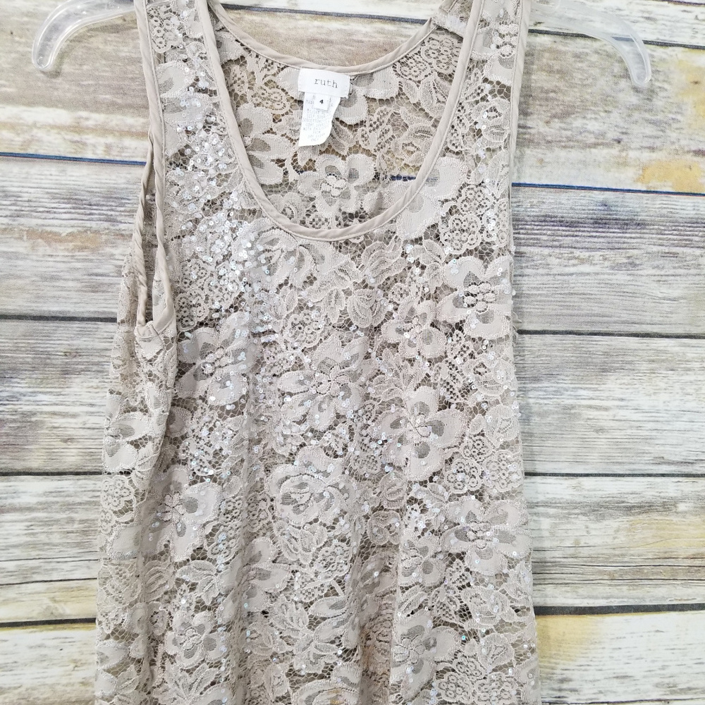 Ruth  Top Sleeveless Lace Sequins Shirt Sz 4